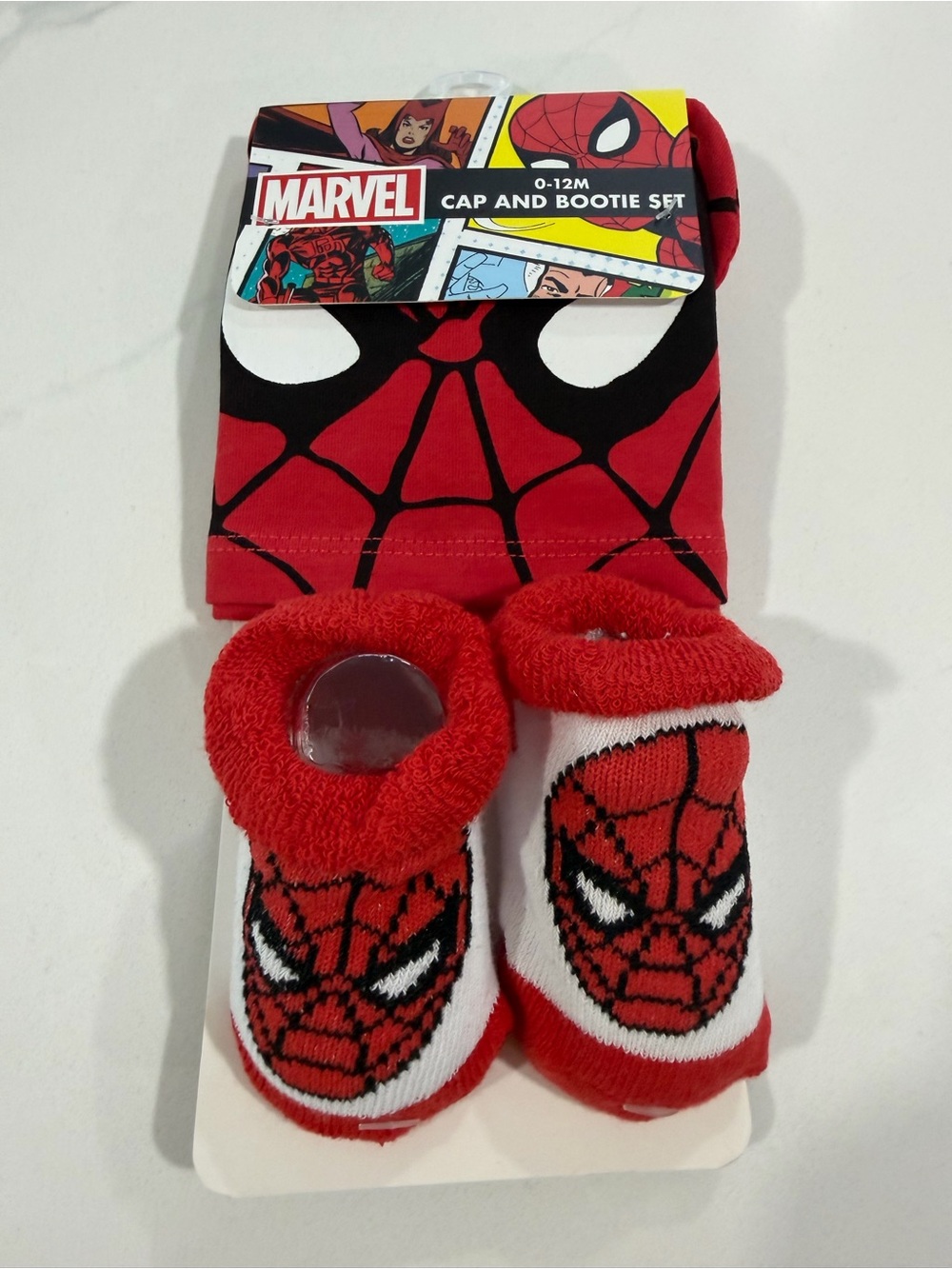 Marvel Red & White Spiderman Baby Cap and Booties Set 0-12 months